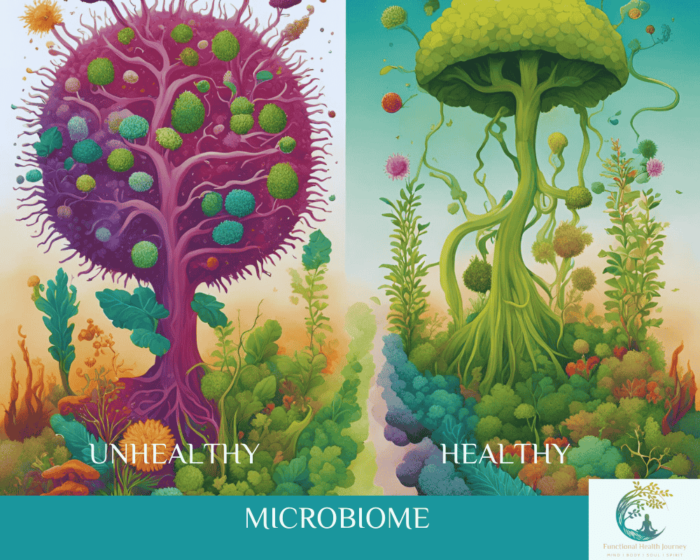 Infographic showing how gut health factors like microbiome balance and inflammation affect nutrient absorption.